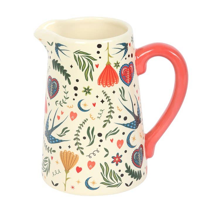 Cream Folk Print Ceramic Flower Jug π·