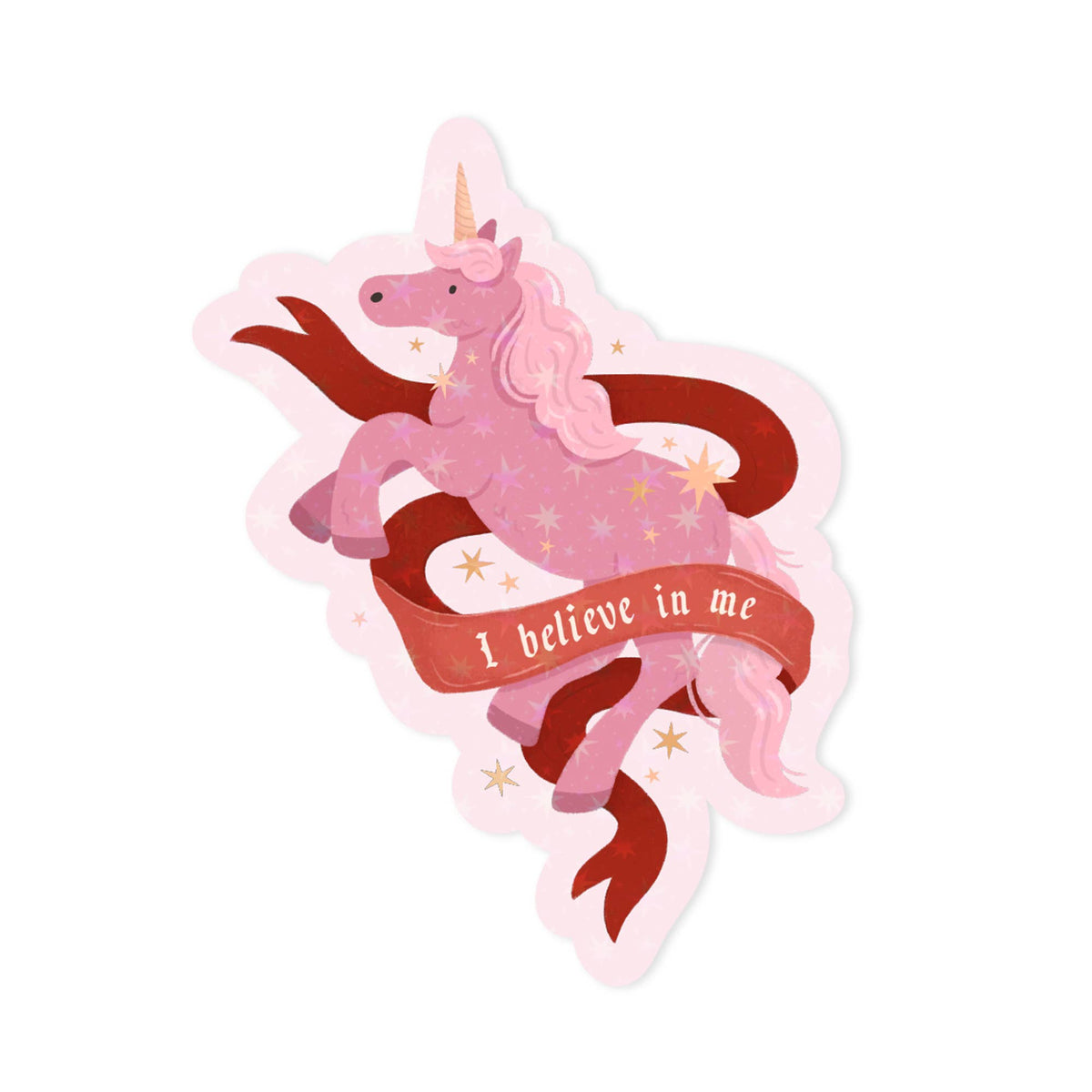 Fantasy Unicorn Holographic Vinyl Sticker - I Believe In Me - Sweet Pea & Little Wolf