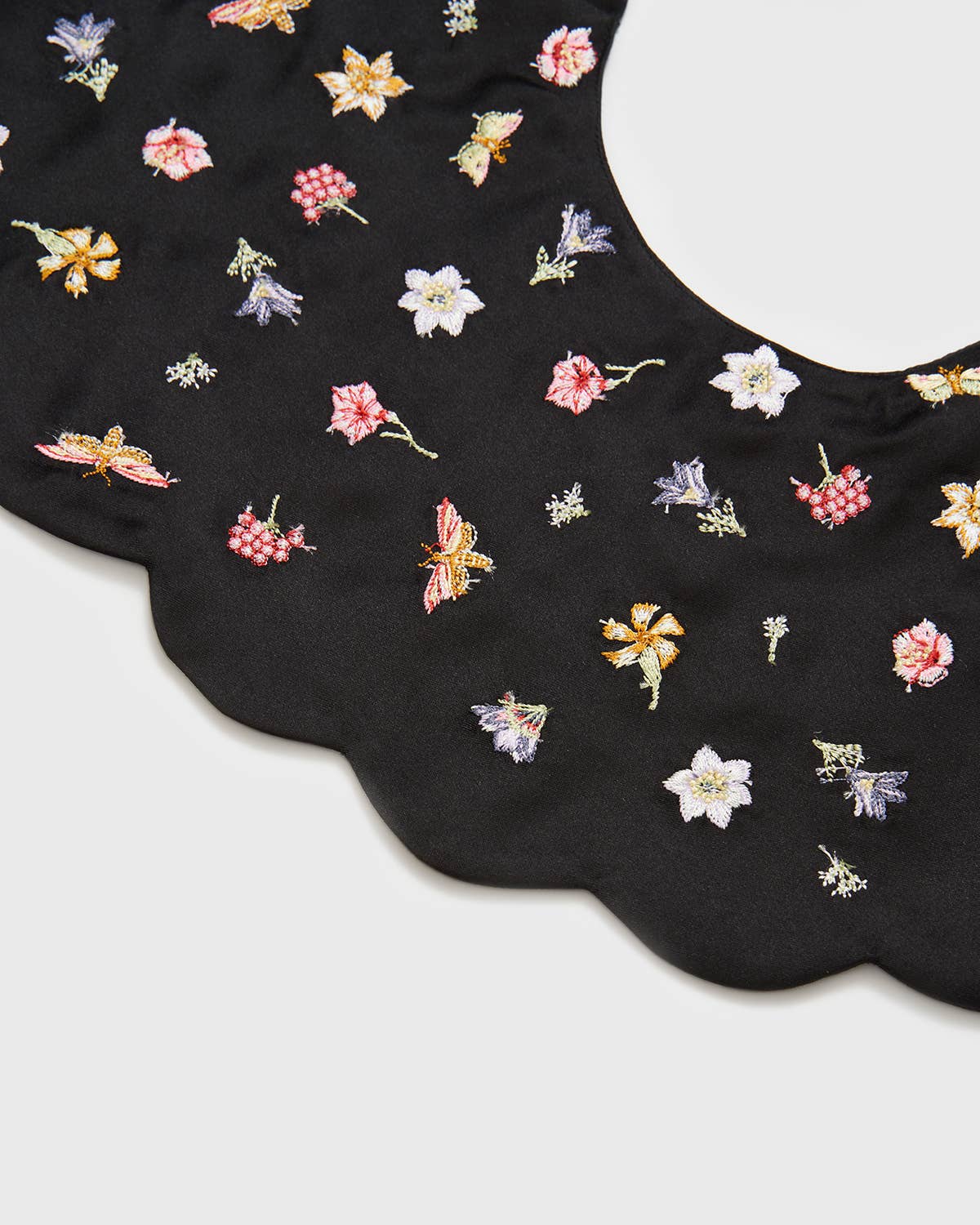 FABLE Floral Ditsy Black Satin Embroidered Collar