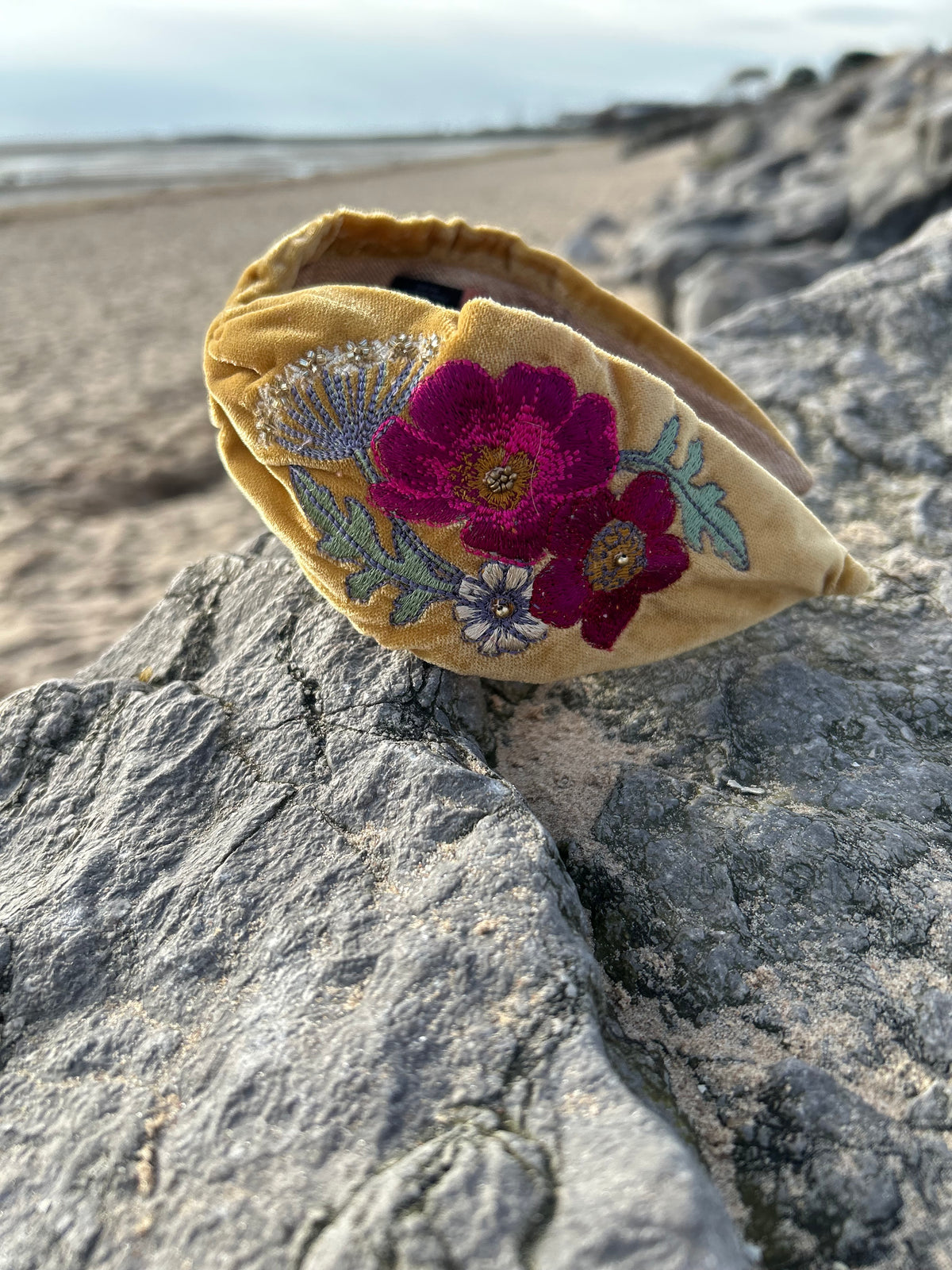 Embroidered Wild Woodland Headband - Mustard