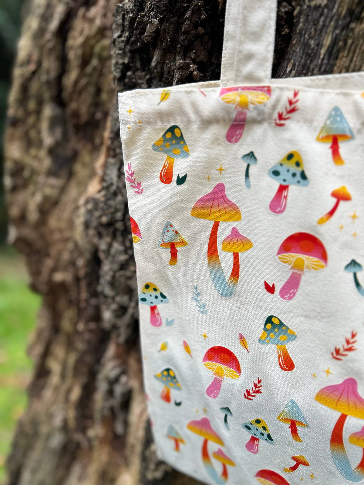 FUNKY FUNGI MUSHROOM PRINT POLYCOTTON TOTE BAG π