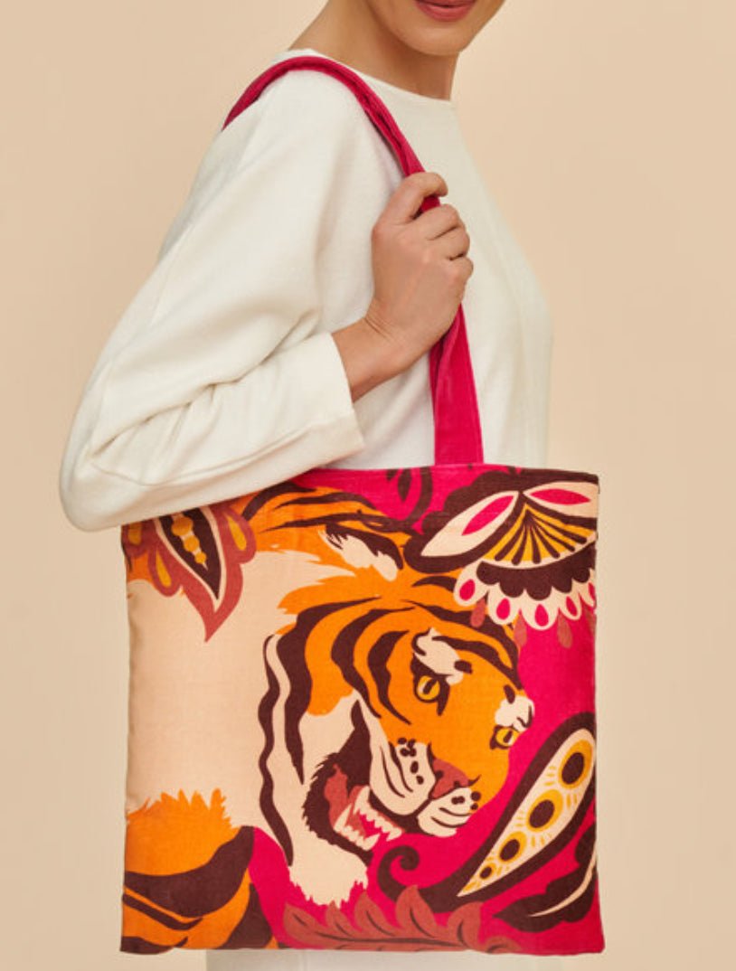 Velvet Tote Bag - Roaring Tiger - Sweet Pea & Little Wolf
