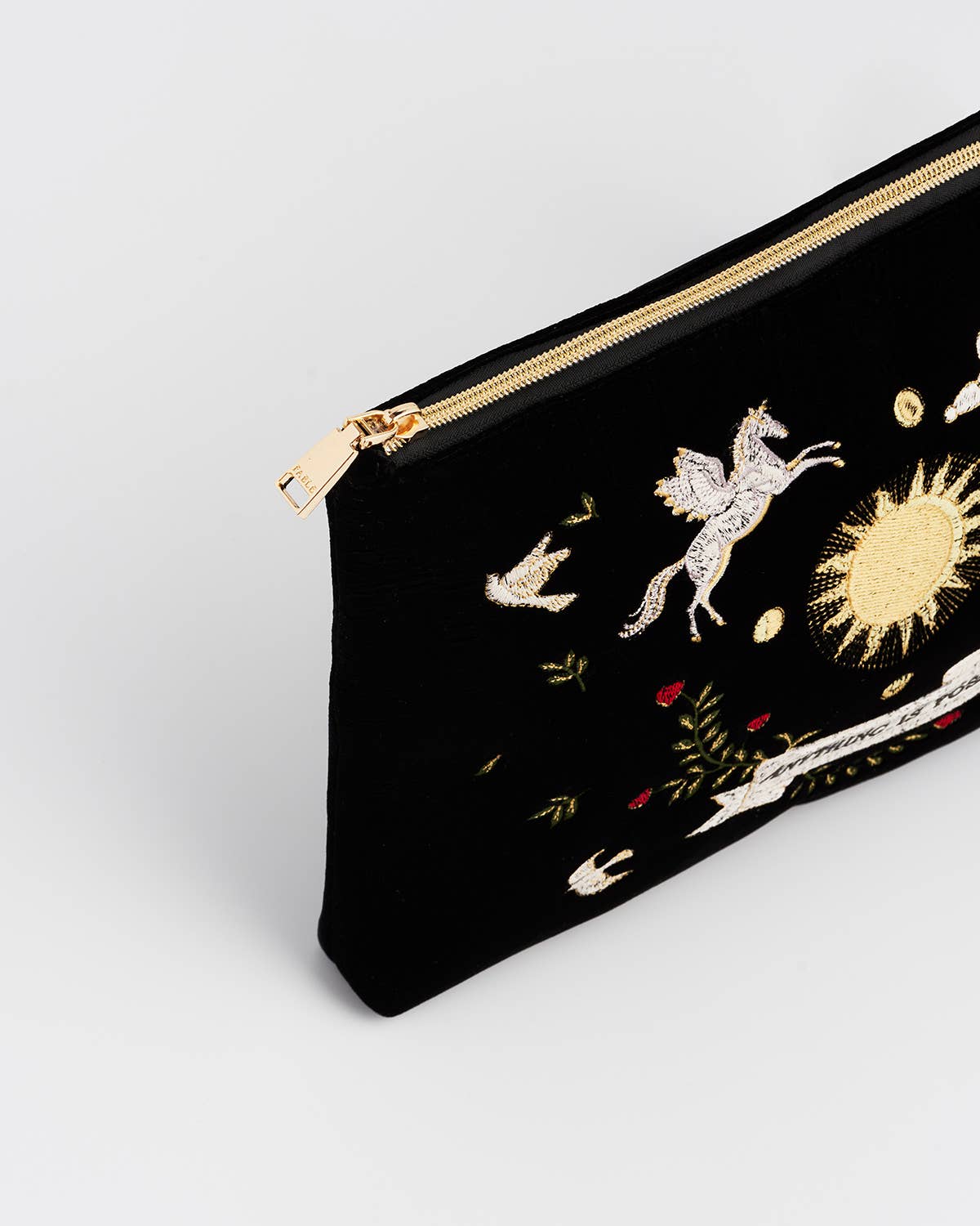 Black Celestial Velvet Embroidered Pouch - Sweet Pea & Little Wolf