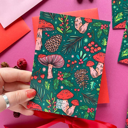 Green Mushroom Christmas Card