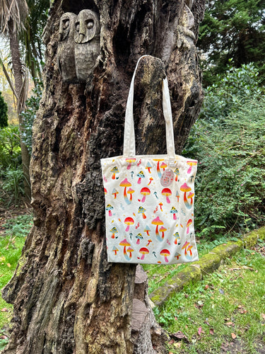 FUNKY FUNGI MUSHROOM PRINT POLYCOTTON TOTE BAG 🍄