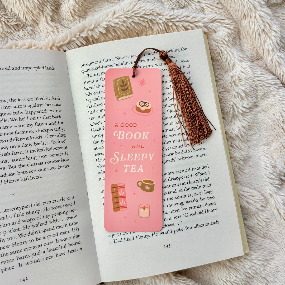 A Good Book and Sleepy Tea Bookmark with Tassel - Cosy Gift