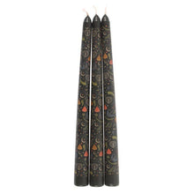 Set of 3 Black Folk Floral Print Taper Candles
