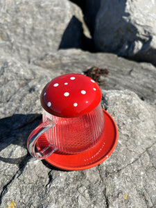 Red Glass Mushroom Mug and Saucer 🍄