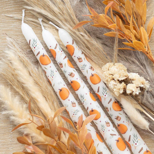 Set of 3 Autumn Pumpkin Taper Candles