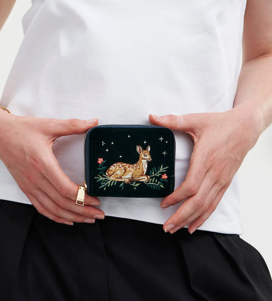 Fawn Embroidered Green Small Purse