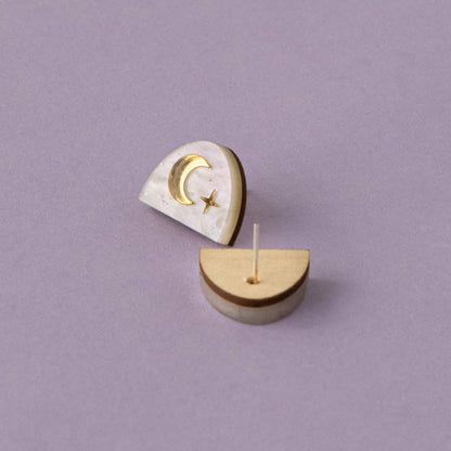 Moon Rising Arc Studs: White Marble by Pepper You