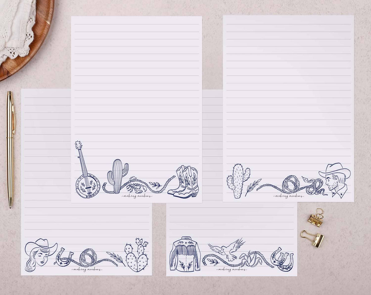 Letter Writing Paper Set | A5 Cowboy Rodeo Gift Box: Presentation Pack - Grey Gift Box / Lined