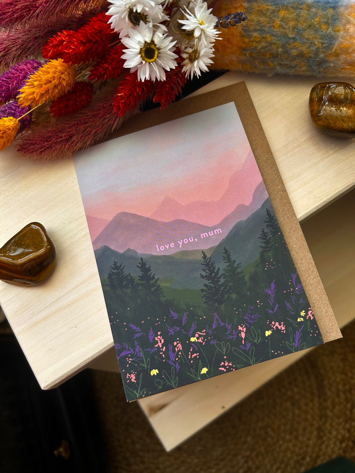 Love You Mum Mountain Flowers Card