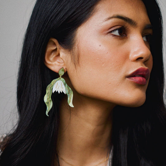 Statement Snowdrop Flower Earrings in Pearly White by Pepper You