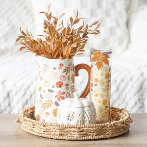 Autumn Leaves and Pumpkin Ceramic Fall Flower Jug
