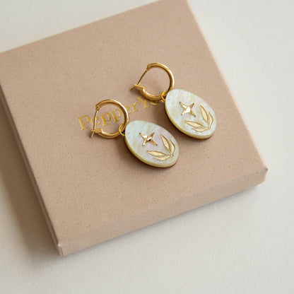 Celestial Seaweed Oval Hoop Earrings : Pearly-lemon-acrylic-with-gold by Pepper You