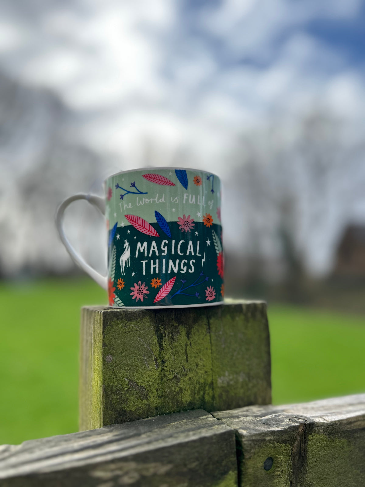 Ceramic Mug With Floral Pattern & Positive Message