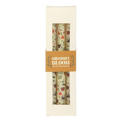 Set of 3 Cream Folk Floral Print Taper Candles