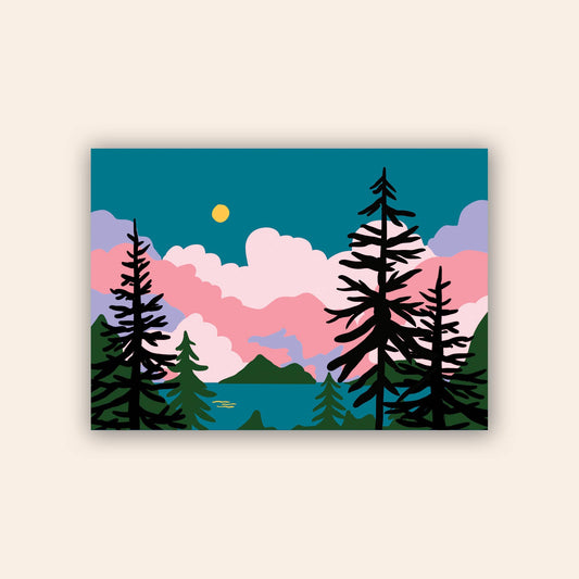 Pink Clouds Illustrated Postcard