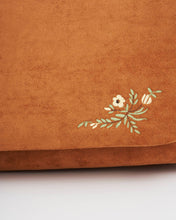Floral Tan Faux Suede Embroidered Shoulder Bag