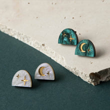 Moon Rising Arc Studs: White Marble by Pepper You