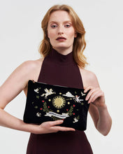 Black Celestial Velvet Embroidered Pouch
