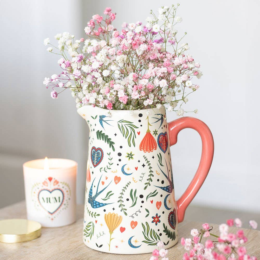 Cream Folk Print Ceramic Flower Jug 🌷