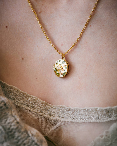 FABLE Fox & Acorn Oval Chain Locket Necklace