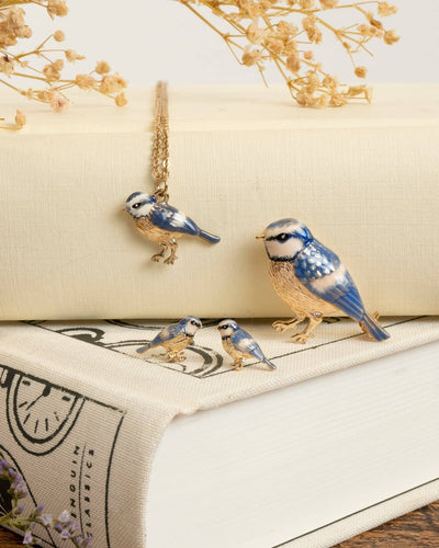 FABLE Enamel Blue Tit Stud Earrings: Matchbox