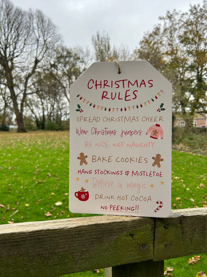 SUGARPLUM FUN CHRISTMAS RULES HANGING SIGN