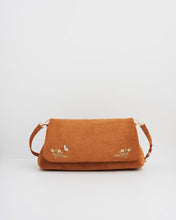 Floral Tan Faux Suede Embroidered Shoulder Bag