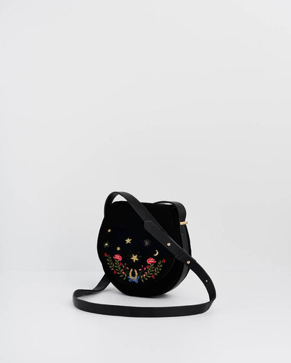 Black Dove & Floral Star Velvet Embroideried Saddle Bag