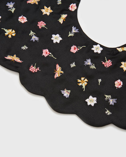 FABLE Floral Ditsy Black Satin Embroidered Collar