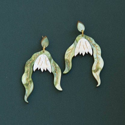 Statement Snowdrop Flower Earrings in Pearly White by Pepper You