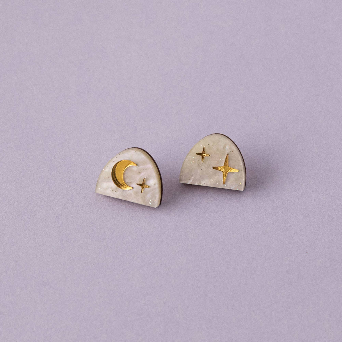 Moon Rising Arc Studs: White Marble by Pepper You