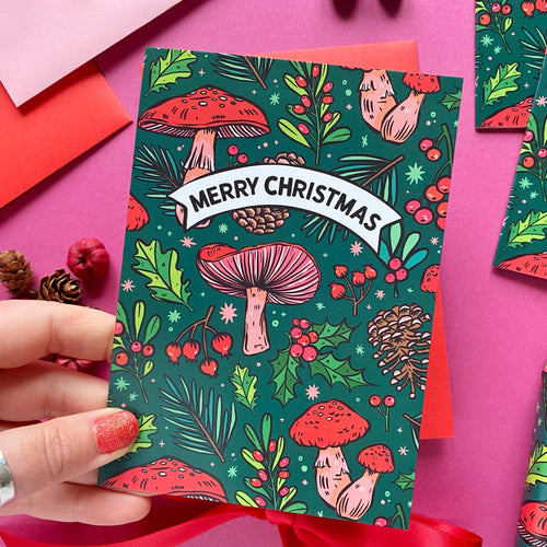 Green Mushroom Christmas Card