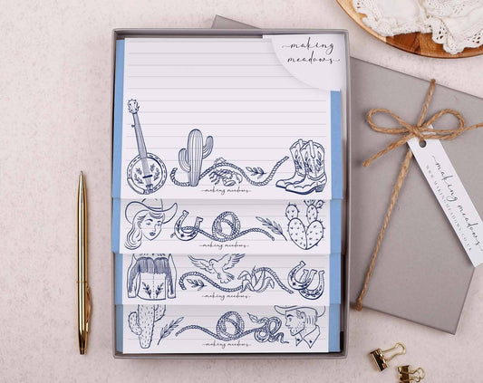 Letter Writing Paper Set | A5 Cowboy Rodeo Gift Box: Presentation Pack - Grey Gift Box / Lined