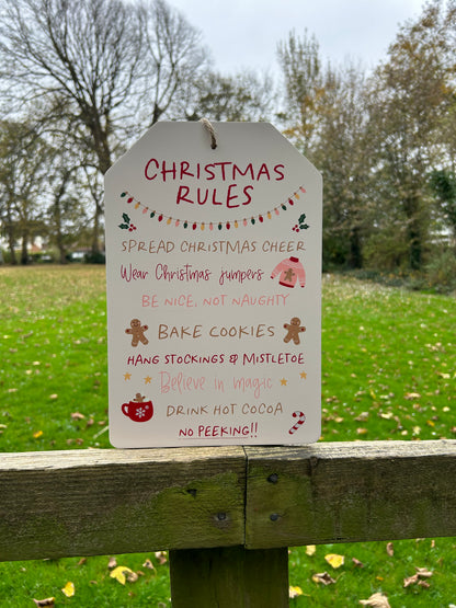 SUGARPLUM FUN CHRISTMAS RULES HANGING SIGN