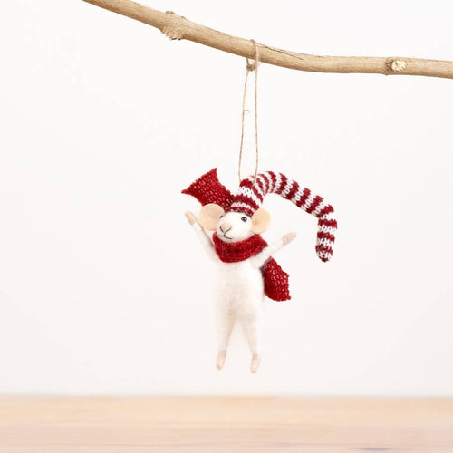 White & Red Christmas Felt Mouse