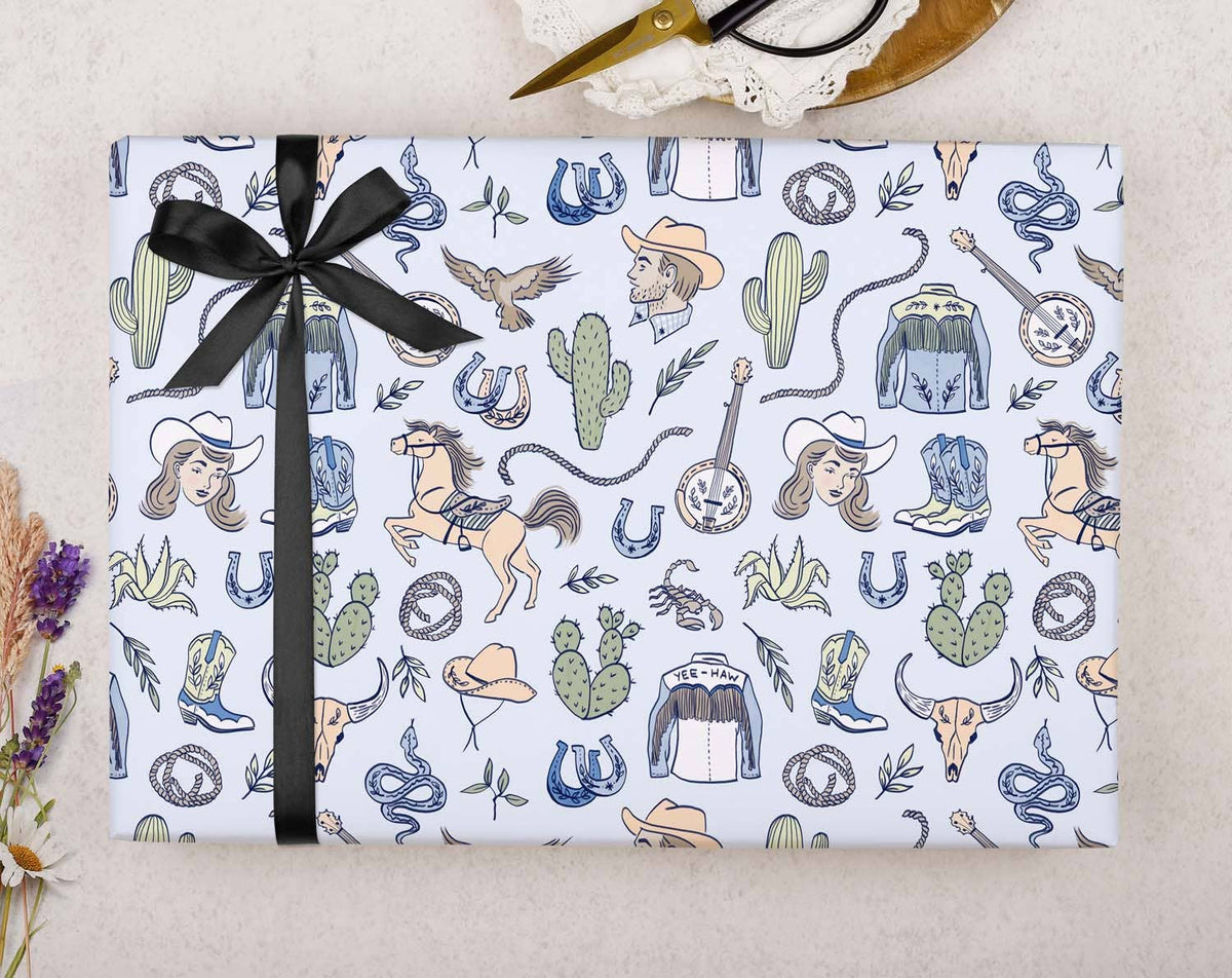 Rodeo Cowboy Blue Wrapping Paper | Gift Wrap: 420mm X 610mm / 1 Sheet Of Wrap