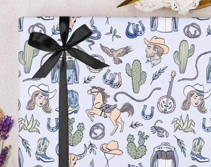 Rodeo Cowboy Blue Wrapping Paper | Gift Wrap: 420mm X 610mm / 1 Sheet Of Wrap