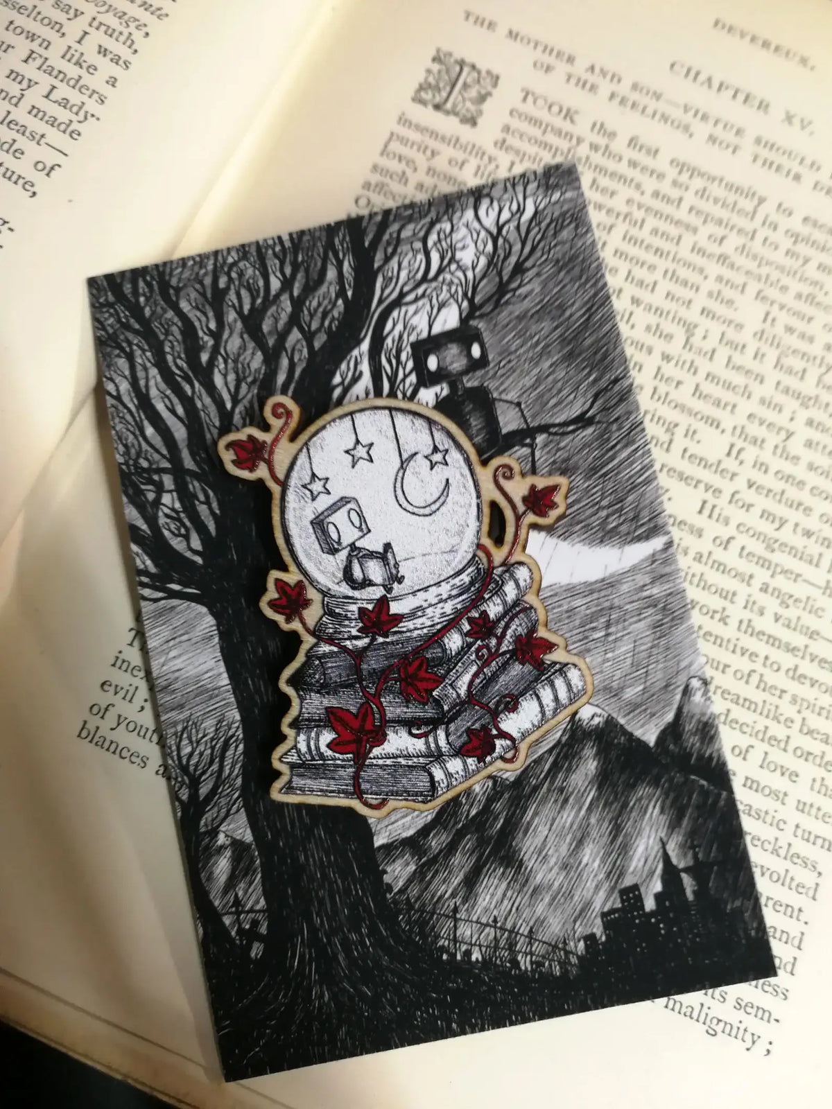 Solitude Robot Wooden Pin Badge
