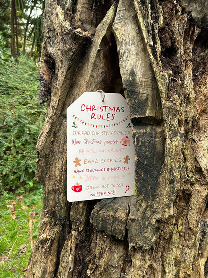 SUGARPLUM FUN CHRISTMAS RULES HANGING SIGN