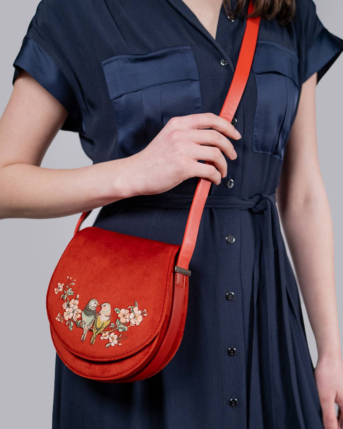 FABLE Lovebirds Velvet Saddle Purse