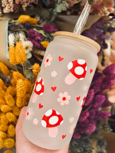 16oz Frosted Glass Can With Bamboo Lid & Reusable Straw
