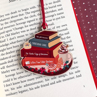 Festive Book Stack Wooden Christmas Tree Decoration: Dark Purple