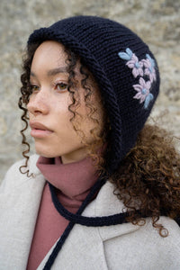 FABLE Forget-Me-Not Knitted Navy Bonnet