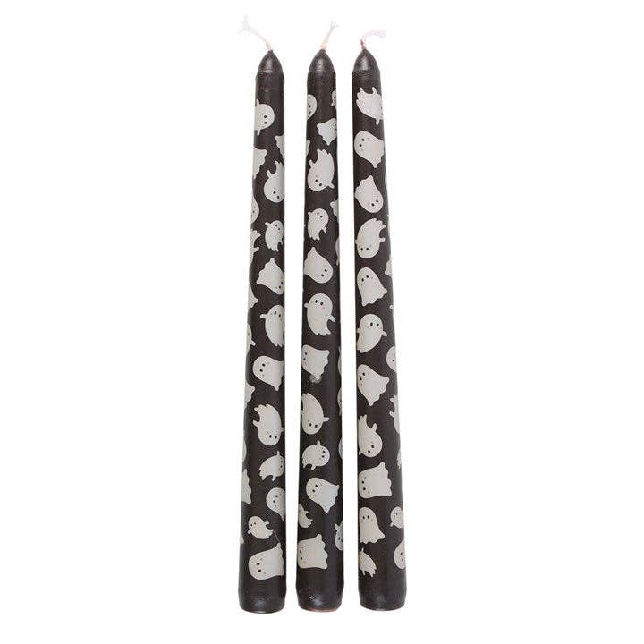 Set of 3 Halloween Ghost Print Taper Candles