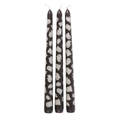 Set of 3 Halloween Ghost Print Taper Candles
