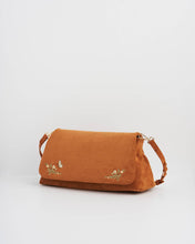 Floral Tan Faux Suede Embroidered Shoulder Bag